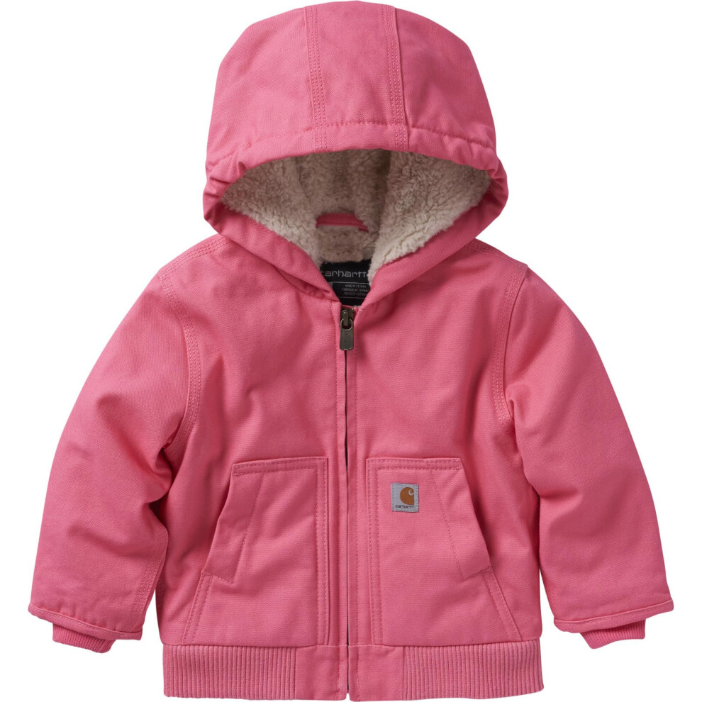 Carhartt Baby Girls Sherpa-lined Hooded Canvas Zip-up Jacket Pink Lem