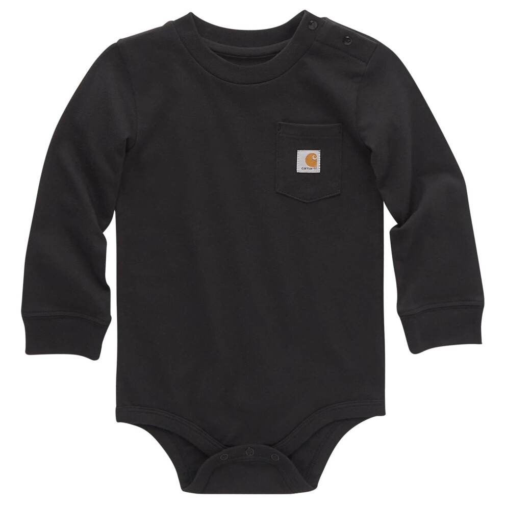 Carhartt Long-Sleeve Pocket Bodysuit, Caviar Dark Black, 9 Months