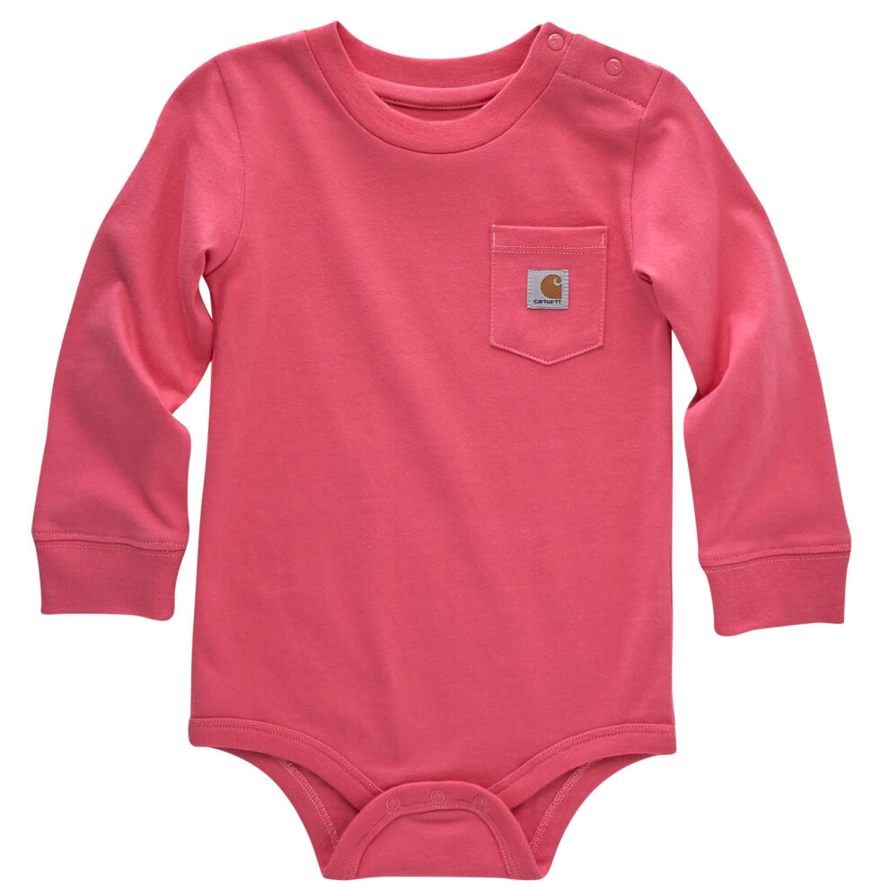 Carhartt Long-Sleeve Pocket Bodysuit, Pink Lemonade, 12 Months