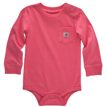 Carhartt Long-Sleeve Pocket Bodysuit, Pink Lemonade, 9 Months