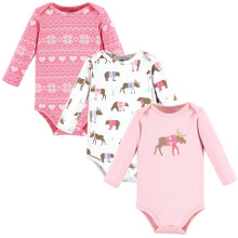 Hudson baby unisex baby bomuld langærmet bodysuits lyserød elgbjørn 0-3 måneder