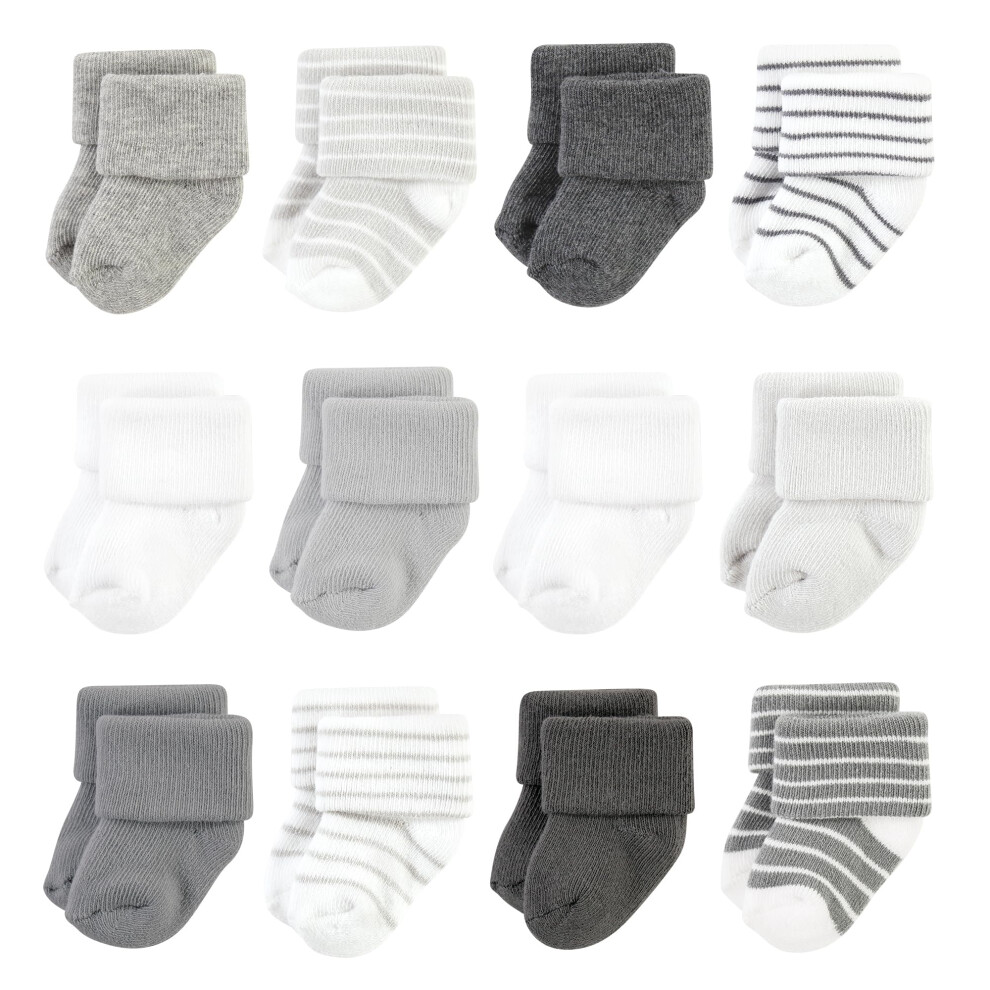 Hudson Baby Unisex Baby Cotton Rich Newborn And Terry Socks, Gray Stripe 12 Pack, 6-12 Months-image