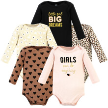 Hudson baby unisex baby bomuld langærmet bodysuits cinnamon hjerter 5 pakke preemie