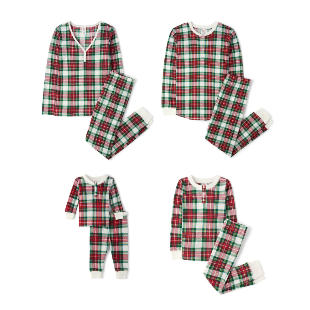 The Children's Place Baby Kids 2 Piece Family Matching  Thermal Pajamas Sets  Red Tartan Plaid