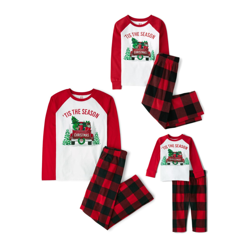 The Children's Place Baby Kids 2 Piece Family Matching  Holiday Pajama Sets  Fleece  Red 'Tis The Season