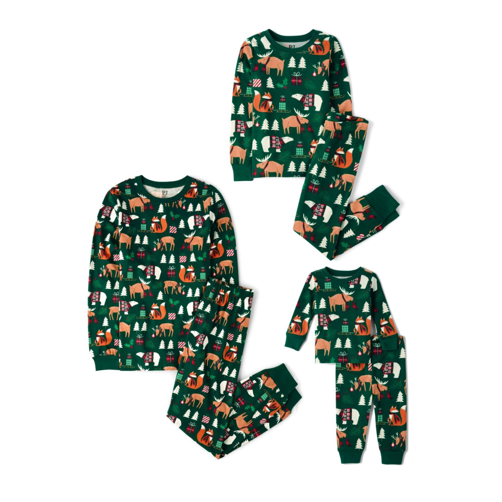 The Children's Place Baby Toddler 2 Piece Family Matching Holiday Pajama Sets Cotton Green Christmas Woodland Animals