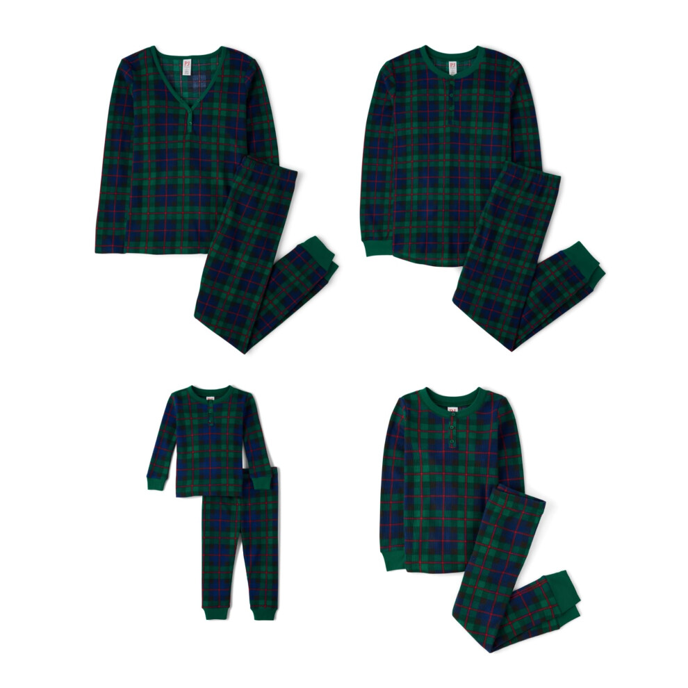 The Children's Place Baby Kids 2 Piece Family Matching  Plaid Thermal Pajamas Sets  Green Tartan