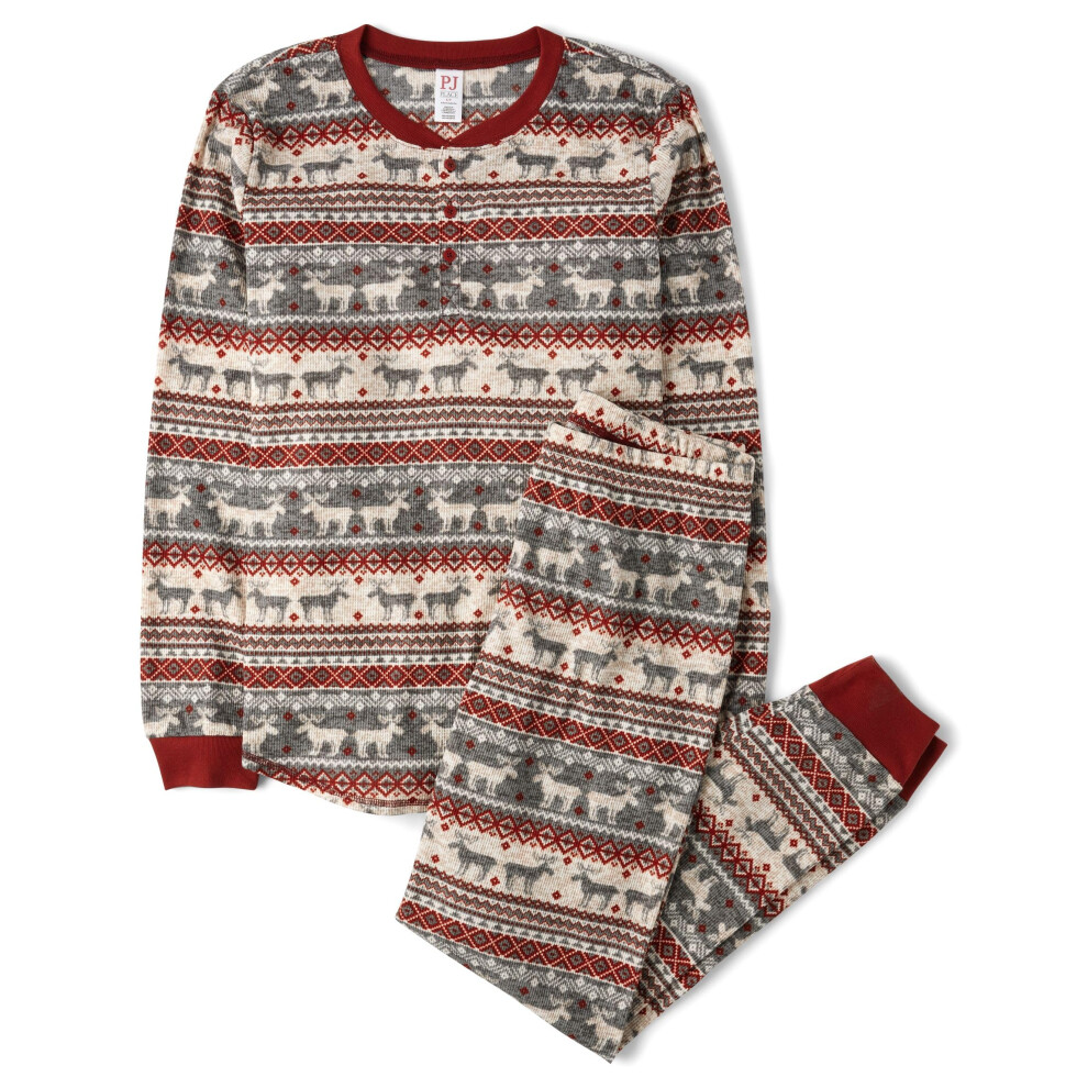 The Children's Place Baby Men's Family Matching  Plaid Thermal Pajamas Sets  Winter Fairisle  X-Small Adult