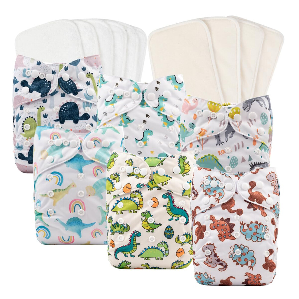Babygoal Reusable Neutral Cloth Diapers 6 Pack with 10pcs Inserts  One Size Adjustable Washable Pocket Nappy Covers for Baby Boys and Girls-image-OPC-PFNQZVZ-NEW