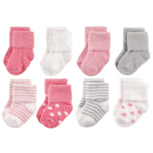 Hudson Baby Calzini unisex in cotone per neonati e in spugna, a pois e a righe, 6-12 mesi