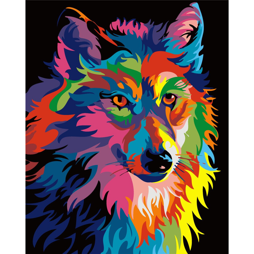 Komking DIY Peinture par numéros pour adultes Kits de peinture par numéros pour enfants débutants sur toile Peinture colorée Loup 16Wx20L