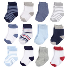 Hudson Baby Calzini unisex in cotone e spugna per neonati, a righe, bianchi, da 0 a 6 mesi