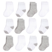 Hudson Baby Calzini unisex in cotone per neonati e spugna, bianchi e grigi, 0-6 mesi