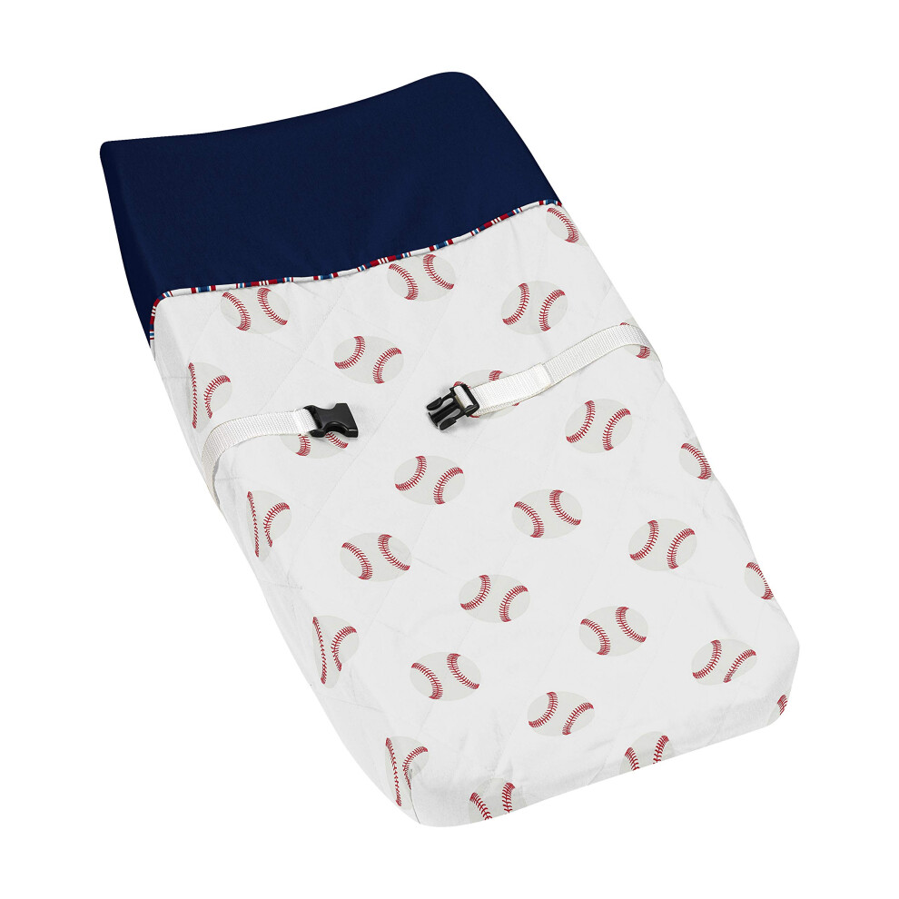 Housse de matelas à langer rouge, blanche et bleue pour baseball de Sweet Jojo Designs