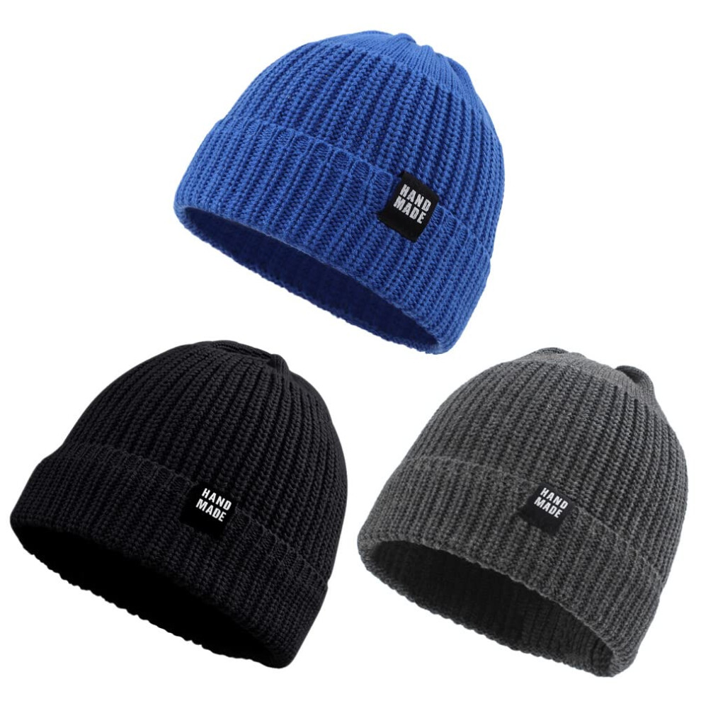 Bonnet tricoté simple pour bébé, style hip-hop, pour garçon, bonnet d'hiver pour tout-petits, pour fille de 0 à 5 ans (3 pièces-H, M)