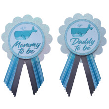 2 mam   e e papai para ser pin whale ocean Baby Shower,     um menino para os pais usarem polvilhas azuis e brancas