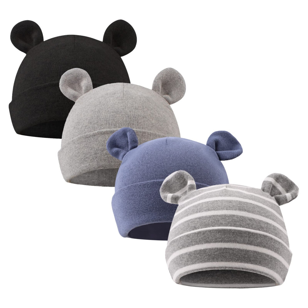 PESAAT Bonnet d'hôpital pour nouveau-né 0-12 mois Prématuré Garçons filles Bonnet Solide Bébé Chapeaux Automne Hiver (4Pack-E, 0-6 mois)