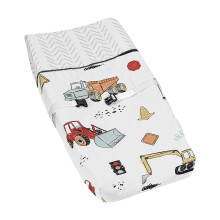 Sweet Jojo Designs Construction Truck Boy Baby Nursery Change Pad Cover - Gray Yellow Orange Red and Blue Transportation Chevron Arrow