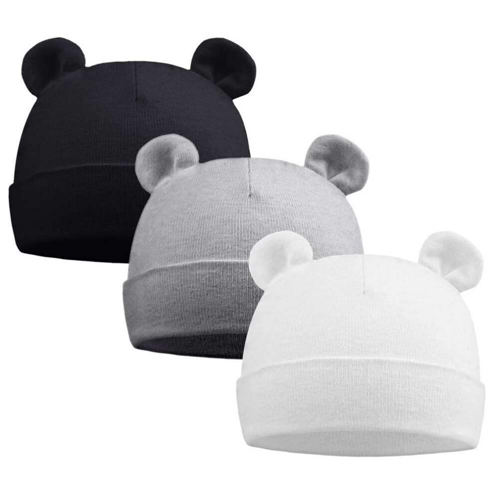 PESAAT Bonnet d'hôpital pour nouveau-né 0-12 mois Prématuré Garçons filles Bonnet Solide Bébé Chapeaux Automne Hiver (3Pack-B, Prématuré)