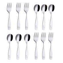 Annova Children's Flatware 12 Pieces Set - Rostfritt stl Silverware 6 X Safe Forks 6 X Dinner Spoons - Kids Toddler redskap Lunch Box (Engraved