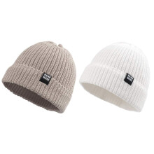 Berretto semplice lavorato a maglia per neonati, berretto invernale per bambini, berretto hip-hop per bambine da 0 a 5 anni (bianco-beige, M)