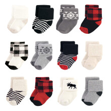Calcetines unisex de algod n rico para reci n nacidos y de rizo Hudson Baby con dise o de cuadros de b falo y alce, de 6 a 12 meses
