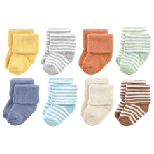 Hudson Baby Unisex Baby Cotton Rich Newborn e Terry Socks Soft Earth Tone Stripes 6-12 mesi