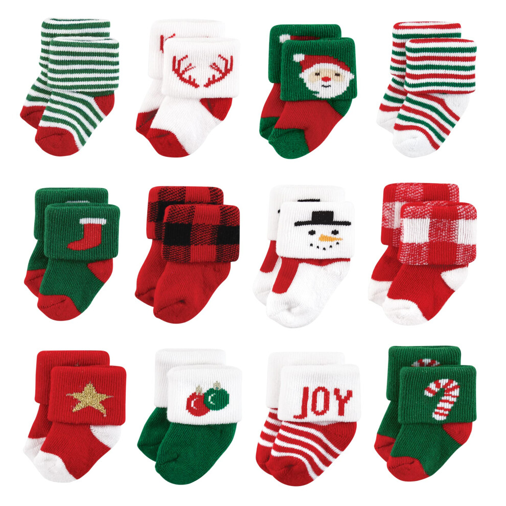 Hudson Baby Unisex Baby Cotton Rich Newborn And Terry Socks 12 Days Of Christmas Santa 0-6 Months Tibur N Beb
