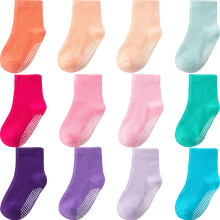 Aroveea Lot de 12 paires de chaussettes antidérapantes pour bébé, idéales pour les tout-petits, garçons et filles, jolies chaussettes en coton po