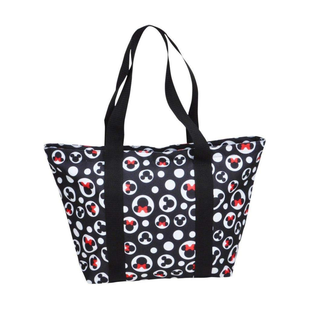 Disney Tote Mickey & Minnie Mouse Icon Polka Dot Print Travel Bag Blac