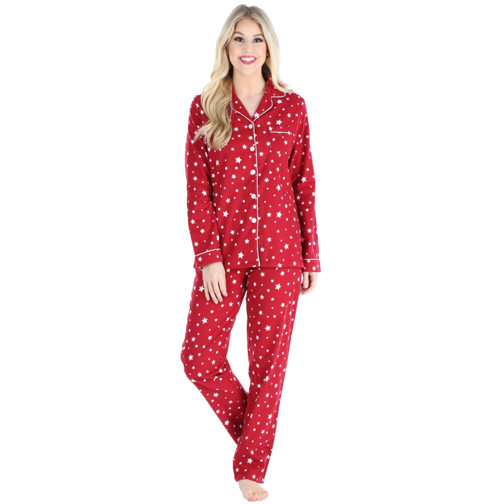 PajamaMania Womens cotton Flannel Long Sleeve Button-Down Pajamas PJ S