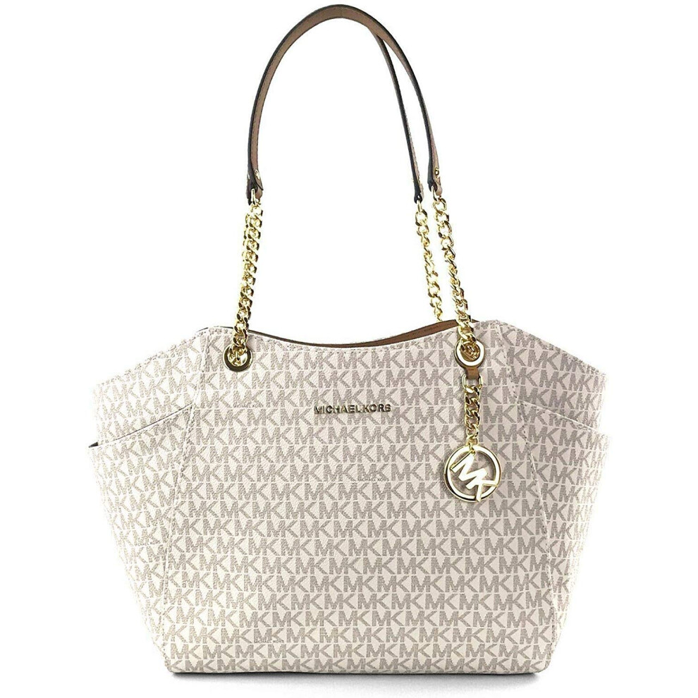 Michael Kors Jet Set Travel Large Chain Shoulder Tote (Vanilla Sig PVC