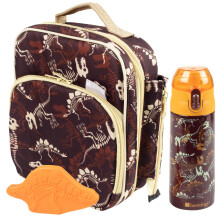 Bentologie Sac a lunch pour enfants W Mordiquant la bouteille d'eau reutilisable et la glace dure - Orange Dinosaures - Tote Isulate en acier ino