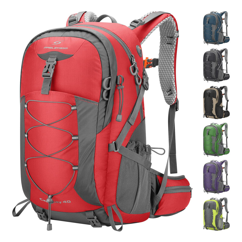 Maelstrom Hiking Backpack Camping Backpack 40L Waterproof Hiking Daypack with Rain Cover Lightweight Travel Backpack Red