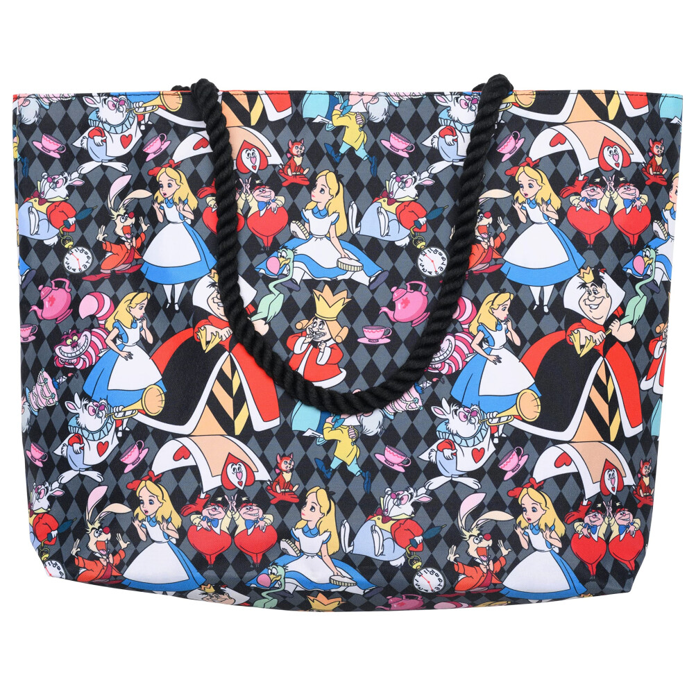 New Disney Unisex Tote Alice In Wonderland Queen Hearts Cheshire Cat Mad Hatter P Italiano: