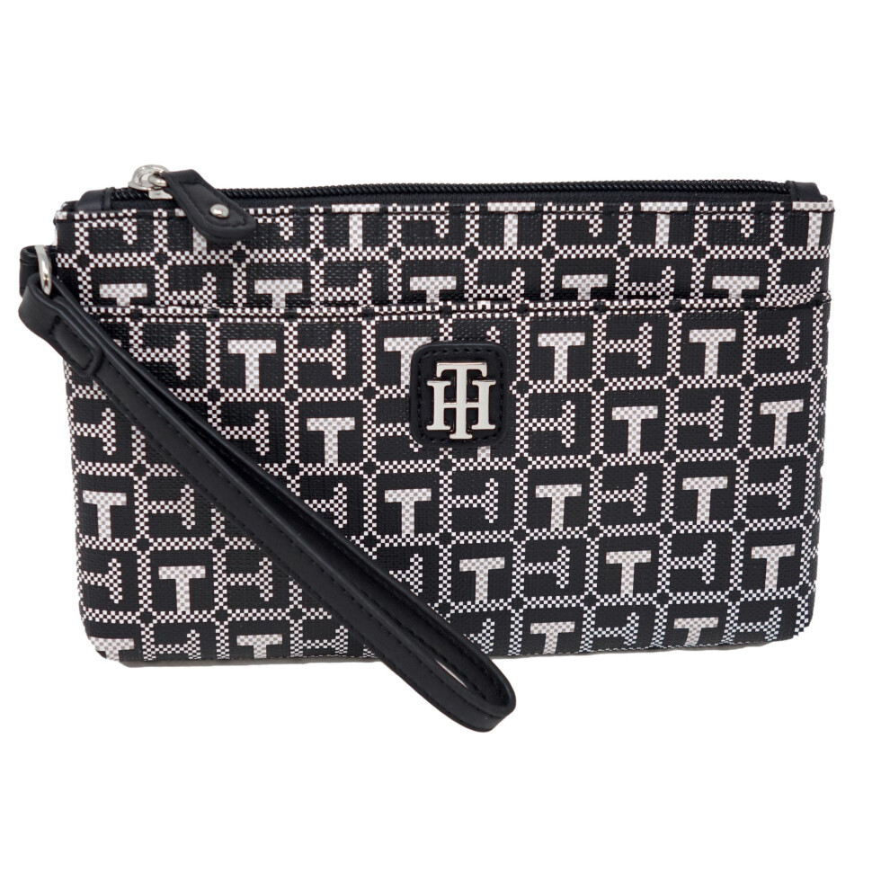 Tommy Hilfiger Women's Black White Logo Printed Medium Wristlet Wallet