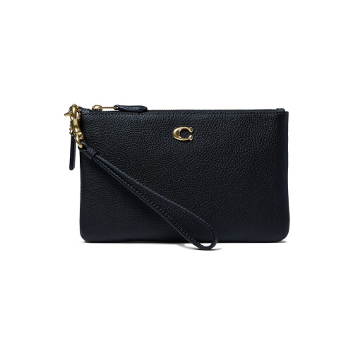 Coach Polished Pebble Small Wristlet  Black  One Size