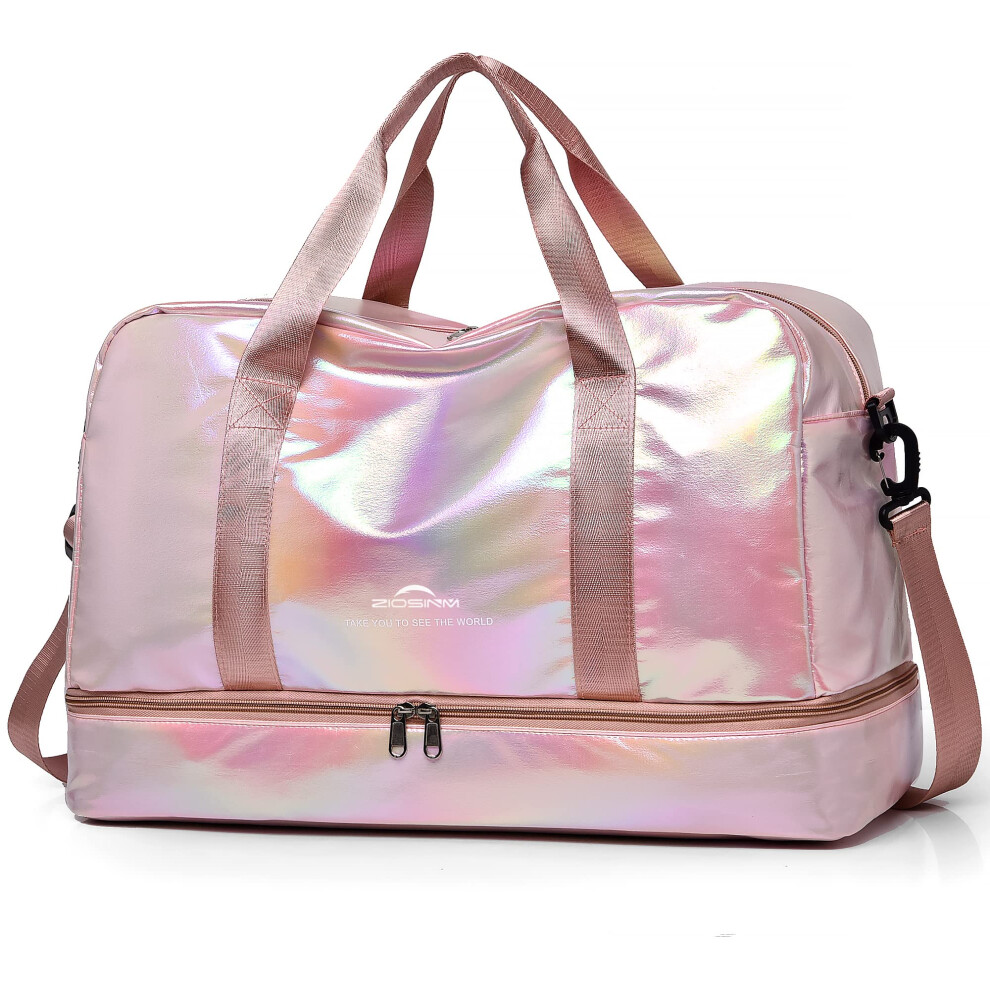 Ziosinm Borsone Da Viaggio Donna Con Scomparto Per Scarpe, 40L Borsone Palestra Donna Impermeabile Elegante Con Scomparto Umido, Borsa Da Viaggio, Borsa Parto Ospedale Mamma (Rosa)
