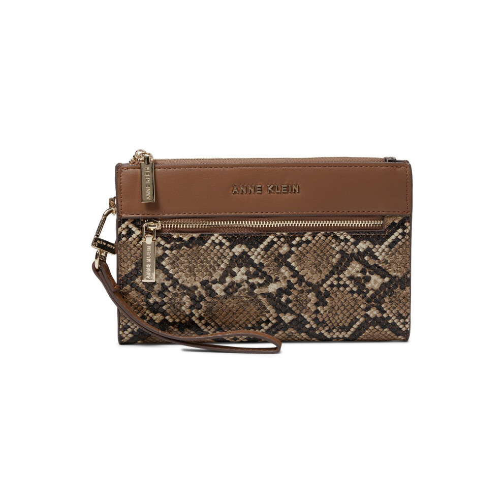 Anne Klein AK Snake Trimmed Zip Clutch with Wristlet  Chestnut/Chestnu