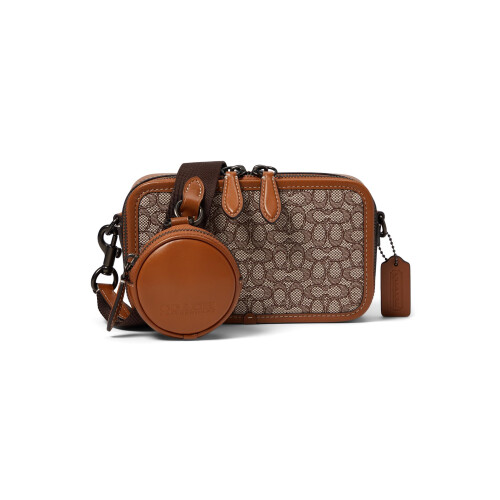 COACH Charter Slim Crossbody in Micro Signature Jacquard  Cocoa/Burnis
