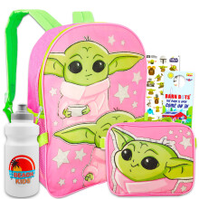STAR WARS Baby Yoda Ryggsäck med Matlåda för Flickor - Bundle med Ryggsäck, Matlåda, Vattenflaska, Klistermärken