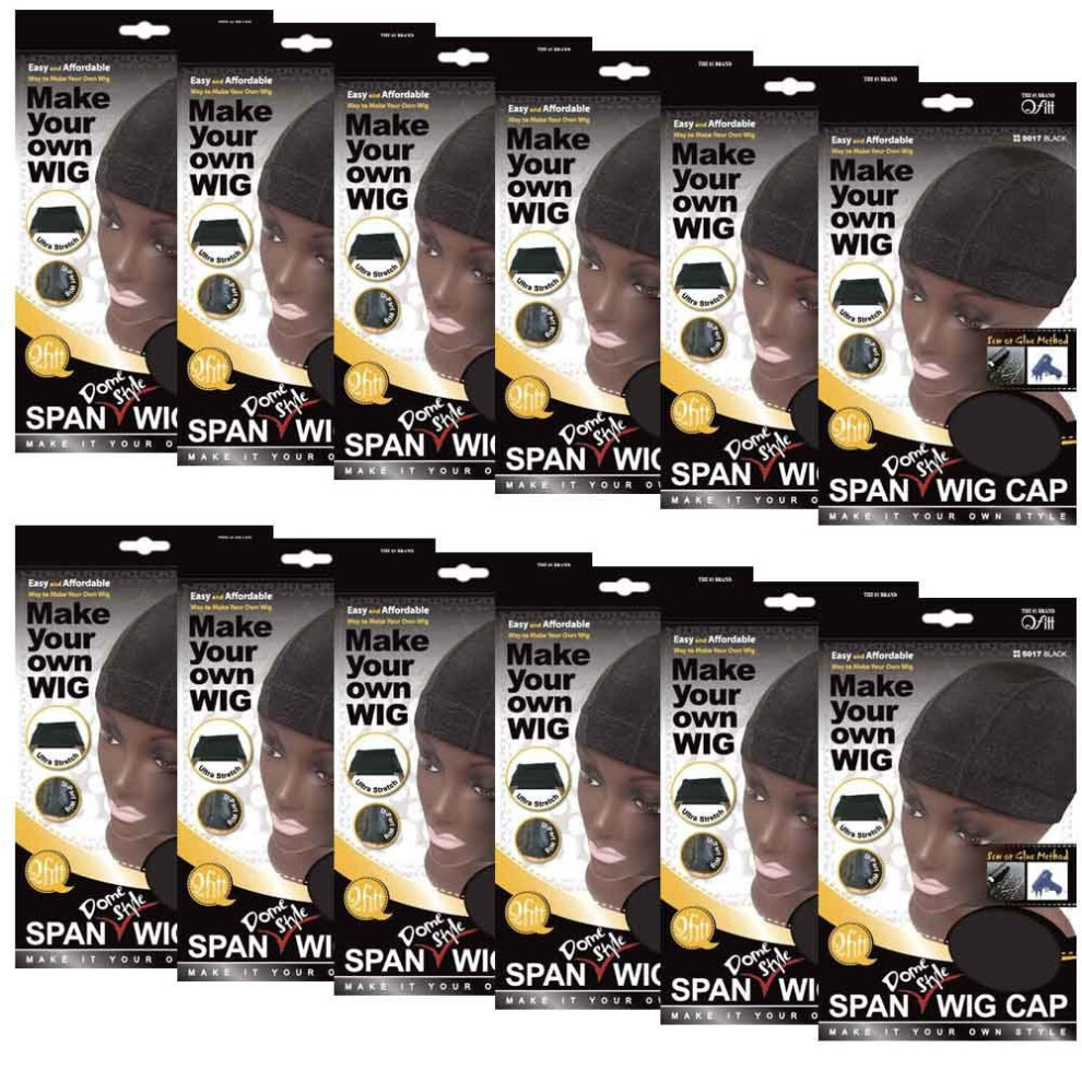 Qfitt Unisex (12 Pack) Spandex Dome Style Ultra Stretch Wig Cap #5017