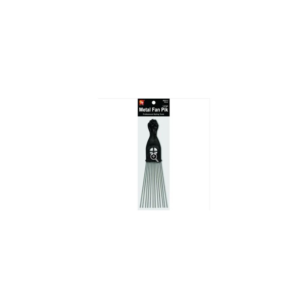 Beauty Town Afro Fan Pick W/Black Fist - Metal African American Hair Comb (Large)