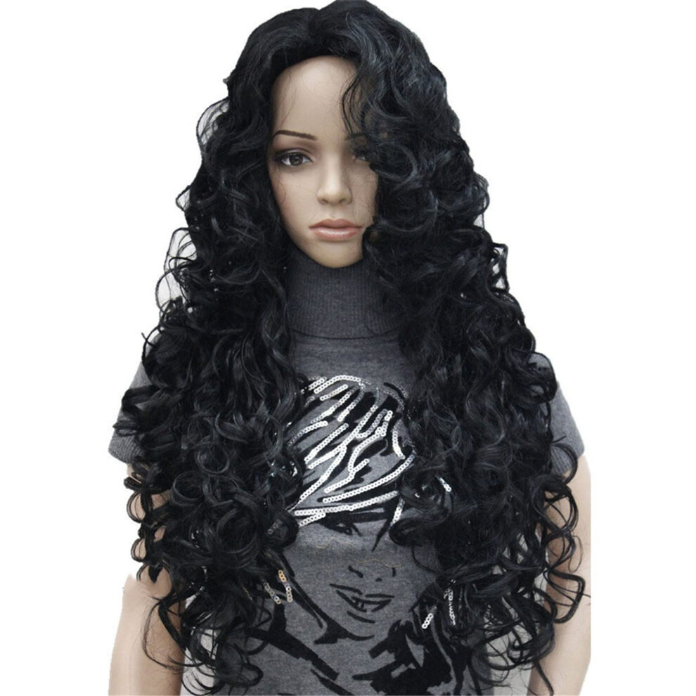Aimole Unisex Black Long Wavy Synthetic Wigs Women Full Wig(1-)