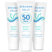 BERGMAN KELLY Travel Size Body Wash (1 fl oz, 50 PK, White Tea), Refreshing Hotel Body Wash