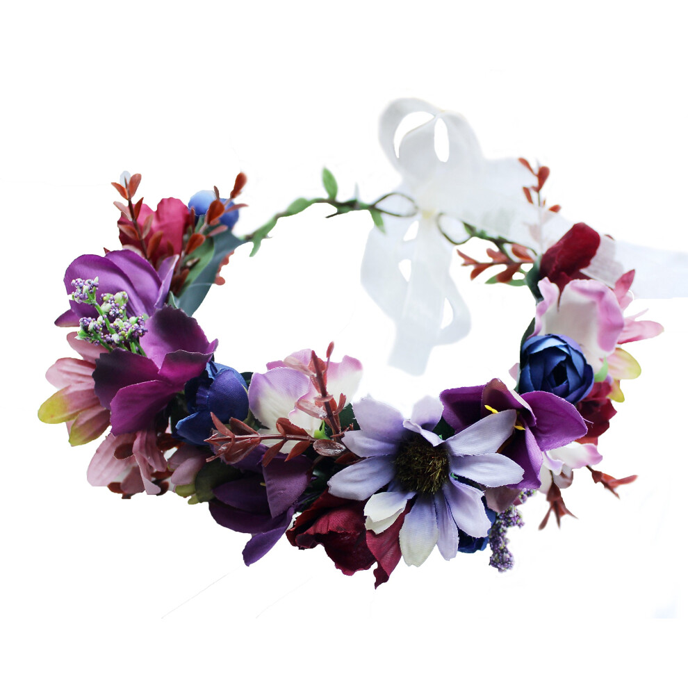Vivivalue Ghirlanda Di Fiori Per Capelli, Ghirlanda Floreale Per Capelli, Corona Con Aureola, Accessorio Per Capelli BohéMien, Con Nastro, Per Feste Di Nozze-image