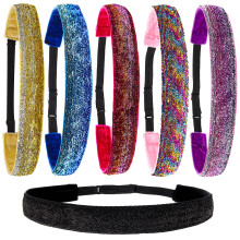 FROG SAC 6 Fasce Glitter per Ragazze, Fasce Regolabili Antiscivolo per Bambini, Accessori per Capelli Elasticizzati