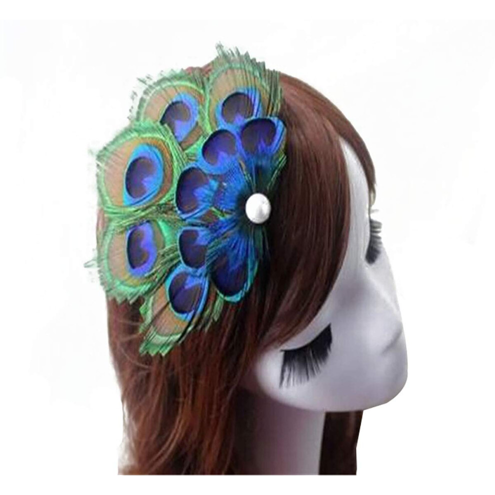 Frauen Bohemian Pfau Feder Haar Clip Haar Pin Elegante Fascinator W-image