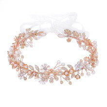 Ammei Headpiece hpanta Tiara Flower Leaves Design hiusviinikynns helmill ja strassilla (Rose Gold)
