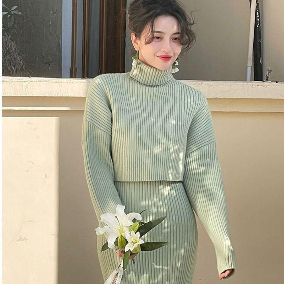 (One Size, green) Lazy autumn and winter new style temperament pullover sweater for women solid color thick knit gentle skin friendly warmth suit
